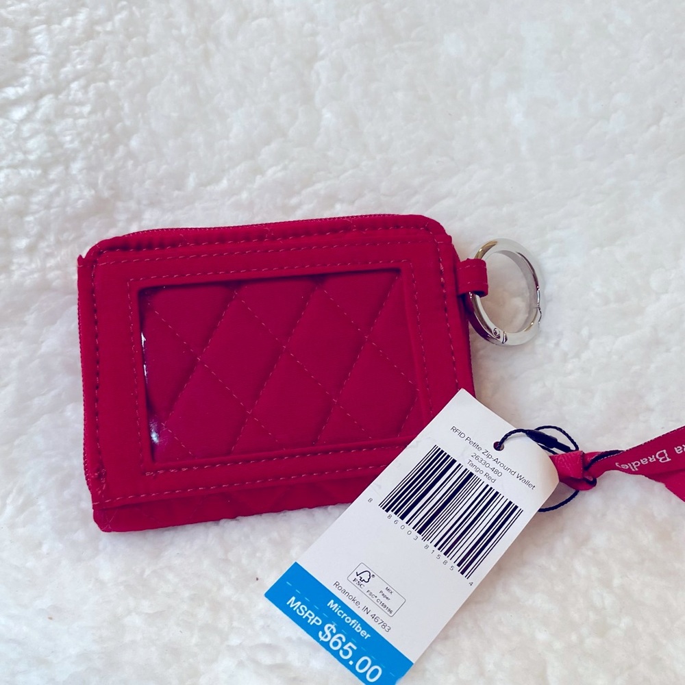 🆕 Vera Bradley RFID Petite Zip Around Red Wallet and Key Ring